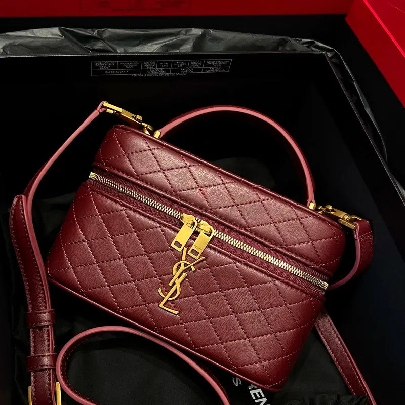 Saint Laurent Gaby mini vanity bag Burgundy with box packaging