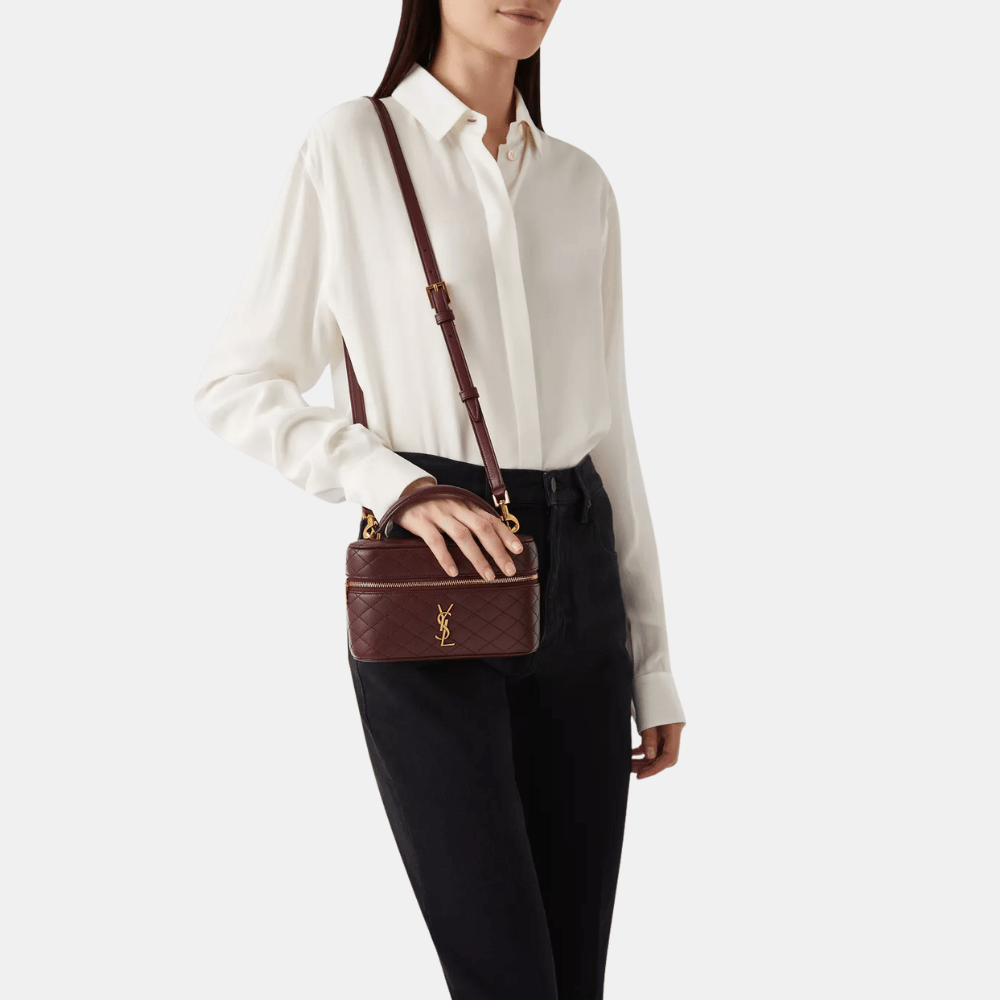Saint Laurent Gaby mini vanity bag Burgundy with box packaging