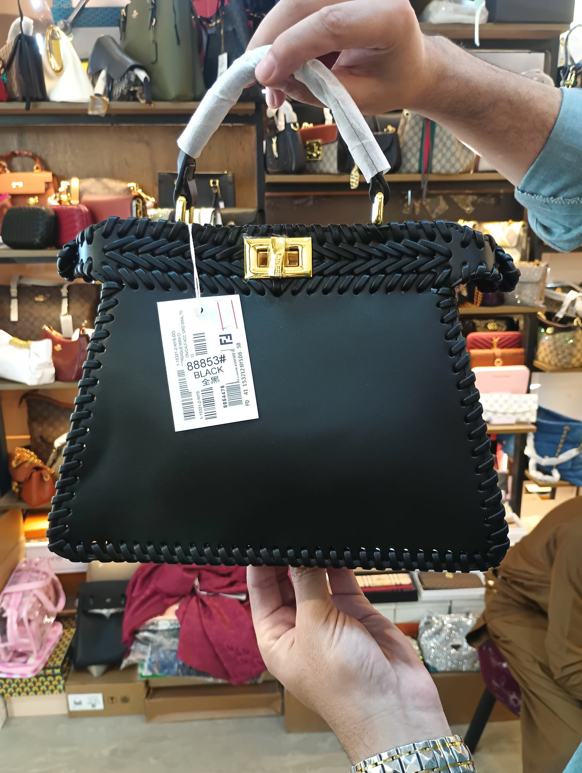 Fendi Vitello King Shiny Nappa Intreccio Petite Peekaboo I SEE U Satchel Tempesta with Box Packaging
