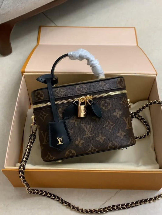 Louis Vuitton Reverse Monogram Vanity Chain Pouch Beige Brown with Box Packaging