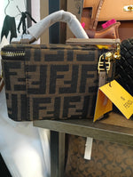 FENDI VANITY BAG IN FF JACQUARD FABRIC, TOBACCO BROWN with Box Packaging