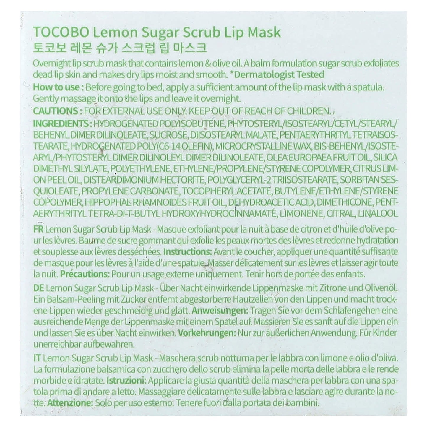 Tocobo Lemon Sugar Scrub Lip Mask, 20 ml
