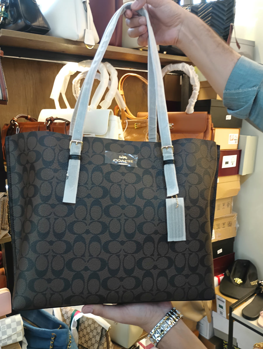 Coach Signature Canvas Tote Bag coffee black with box packaging