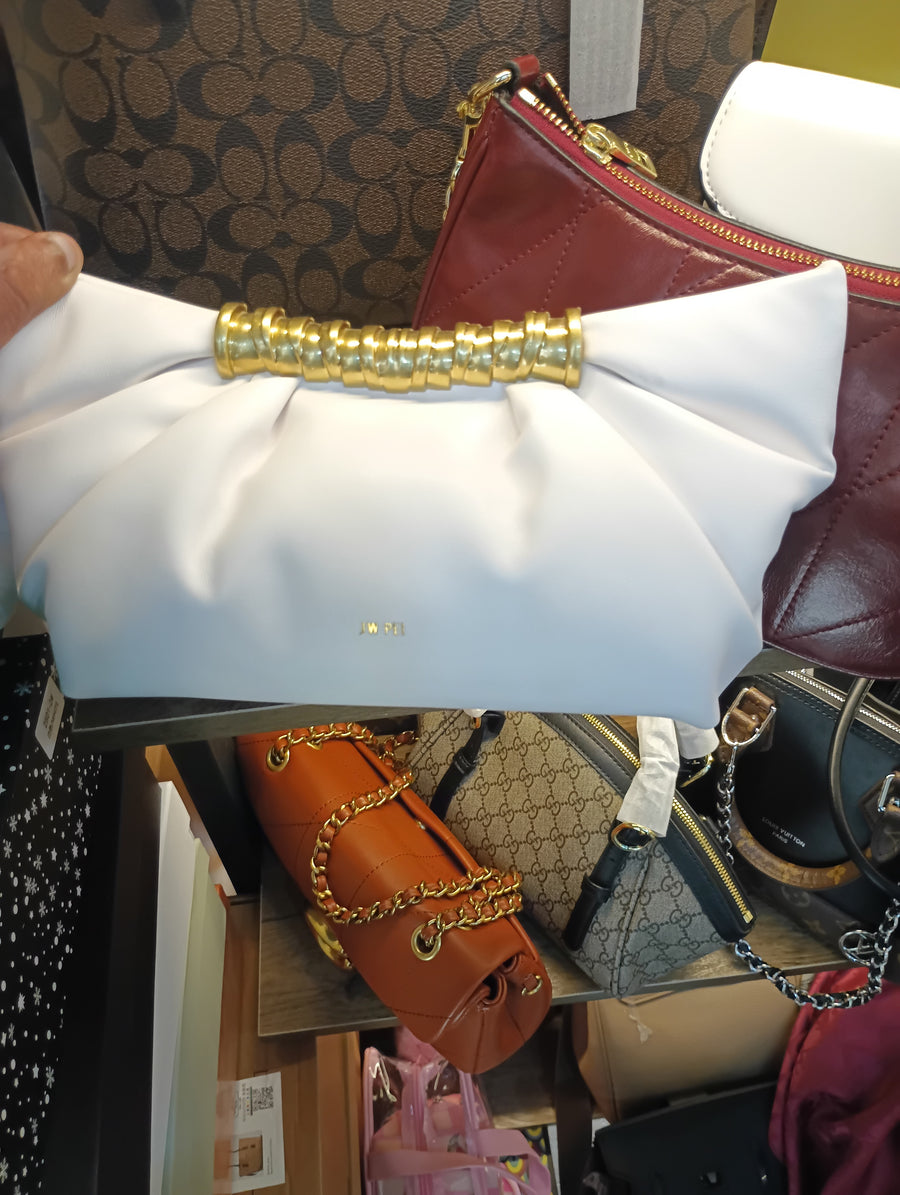 JW PEI Leia Pleated Clutch - White With Box Packaging