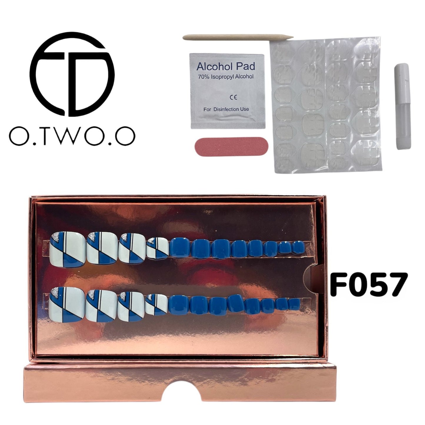 O.Two.O 24 Pcs Nails Box with Nail Glue & Adhesive Tabs,Alcohol Prep Pad,Mini Nail File,Cuticle Stick