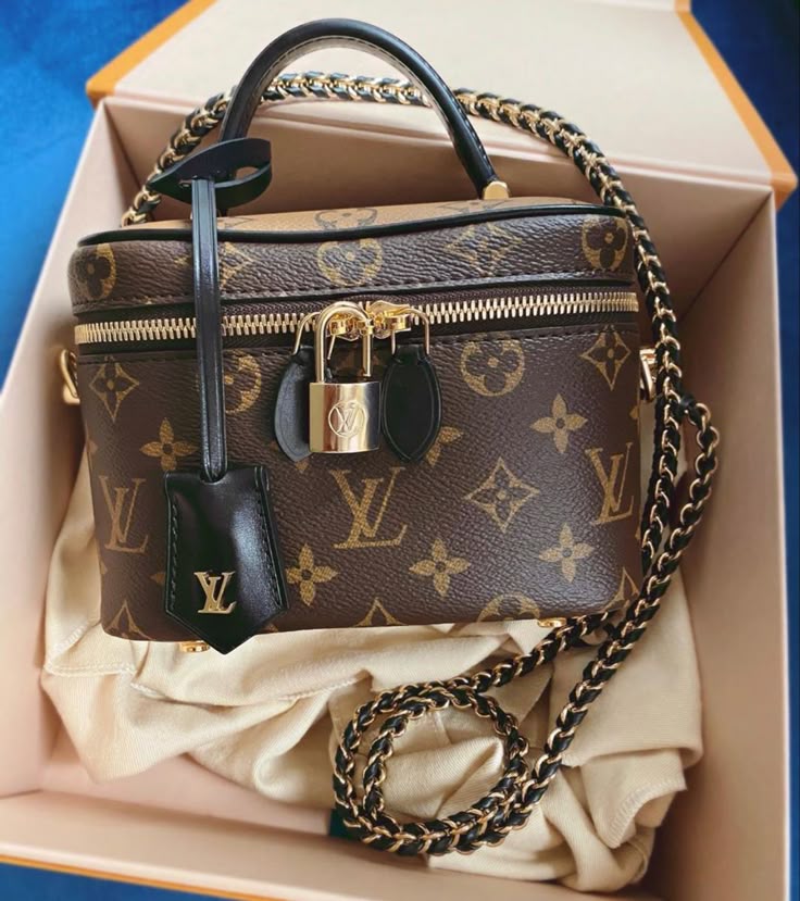 Louis Vuitton Reverse Monogram Vanity Chain Pouch Beige Brown with Box Packaging