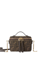 FENDI VANITY BAG IN FF JACQUARD FABRIC, TOBACCO BROWN with Box Packaging