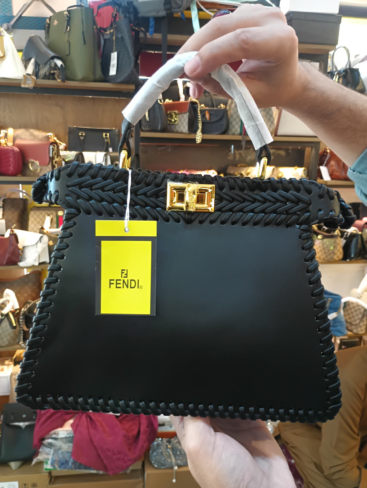 Fendi Vitello King Shiny Nappa Intreccio Petite Peekaboo I SEE U Satchel Tempesta with Box Packaging