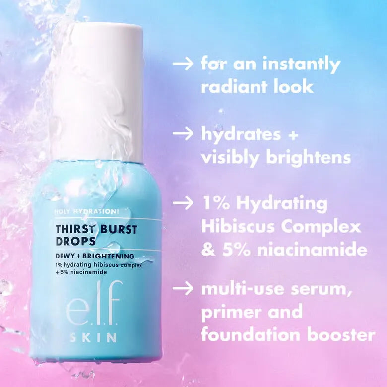 e.l.f. SKIN Holy Hydration! Thirst Burst Drops, Serum For A Radiant Complexion Instantly & Over Time, Made With Hyaluronic Acid