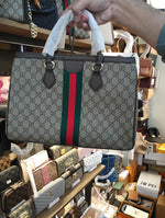 GUCCI OPHIDIA MEDIUM TOTE GG HANDLE BAG BROWN WITH BOX PACKAGING
