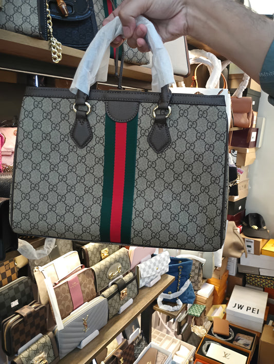 GUCCI OPHIDIA MEDIUM TOTE GG HANDLE BAG BROWN WITH BOX PACKAGING