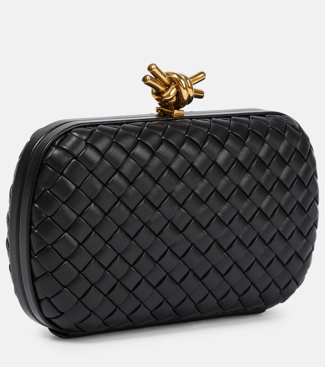 Bottega Veneta Knot Intreccio leather clutch with box packaging
