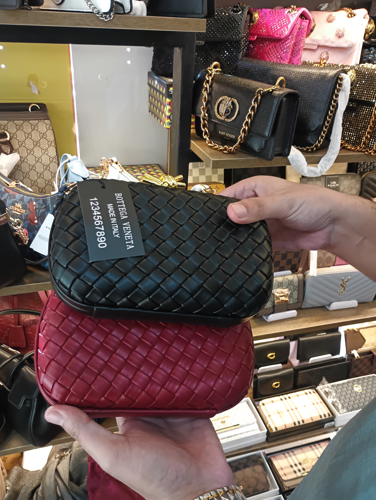 Bottega Veneta Knot Intreccio leather clutch with box packaging