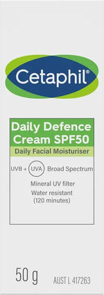Cetaphil Daily Defence Cream SPF 50, Daily Facial Moisturiser with UVB & UVA, Mineral Sunscreen