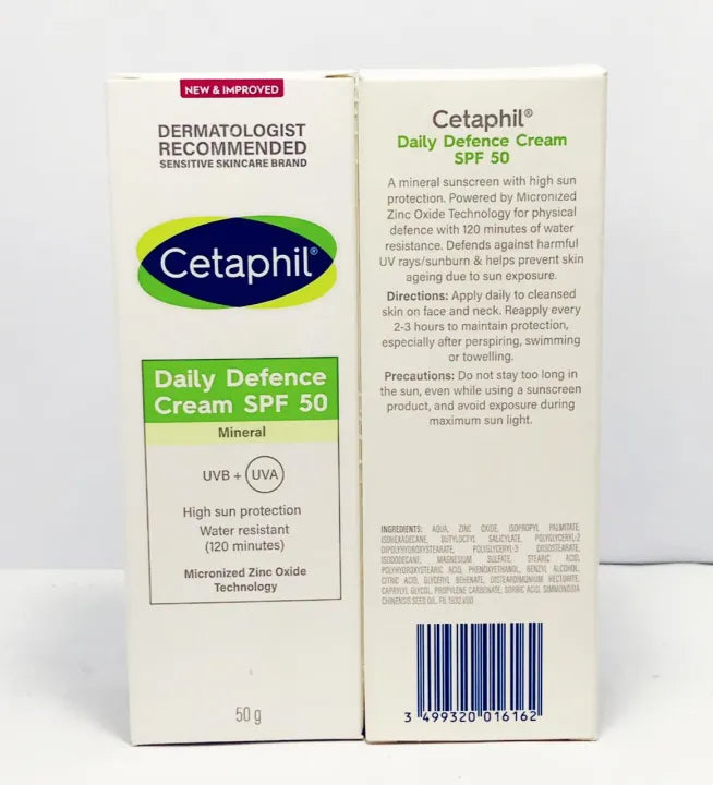 Cetaphil Daily Defence Cream SPF 50, Daily Facial Moisturiser with UVB & UVA, Mineral Sunscreen