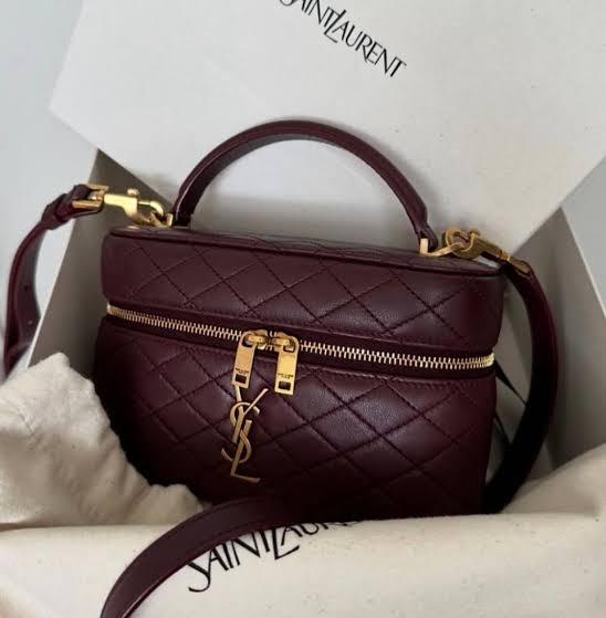 Saint Laurent Gaby mini vanity bag Burgundy with box packaging