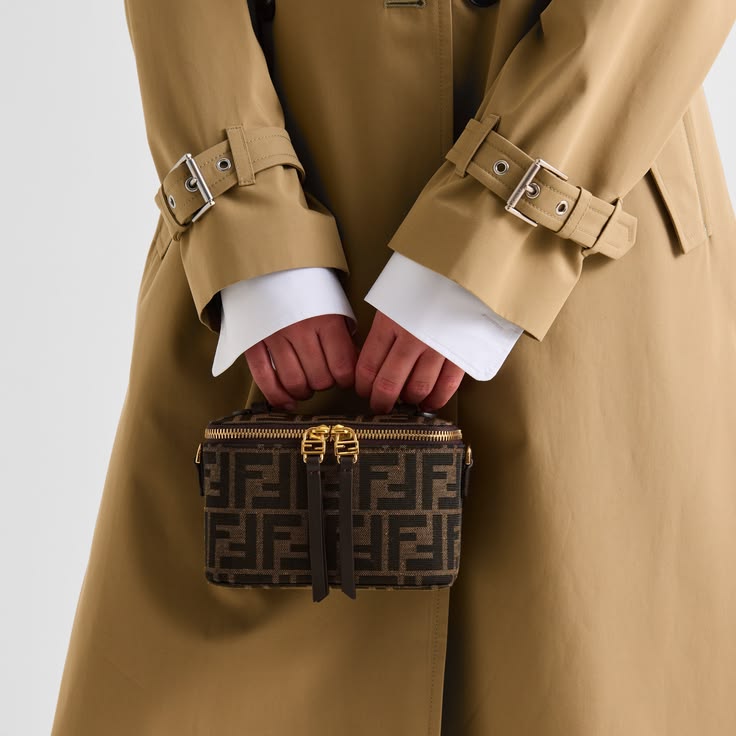 FENDI VANITY BAG IN FF JACQUARD FABRIC, TOBACCO BROWN with Box Packaging