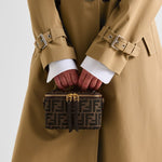 FENDI VANITY BAG IN FF JACQUARD FABRIC, TOBACCO BROWN with Box Packaging