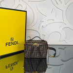 FENDI VANITY BAG IN FF JACQUARD FABRIC, TOBACCO BROWN with Box Packaging
