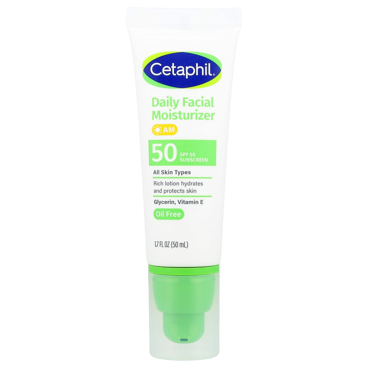 Cetaphil Daily Facial Moisturizer, Sunscreen, SPF 50,1.7 fl oz (50 ml)