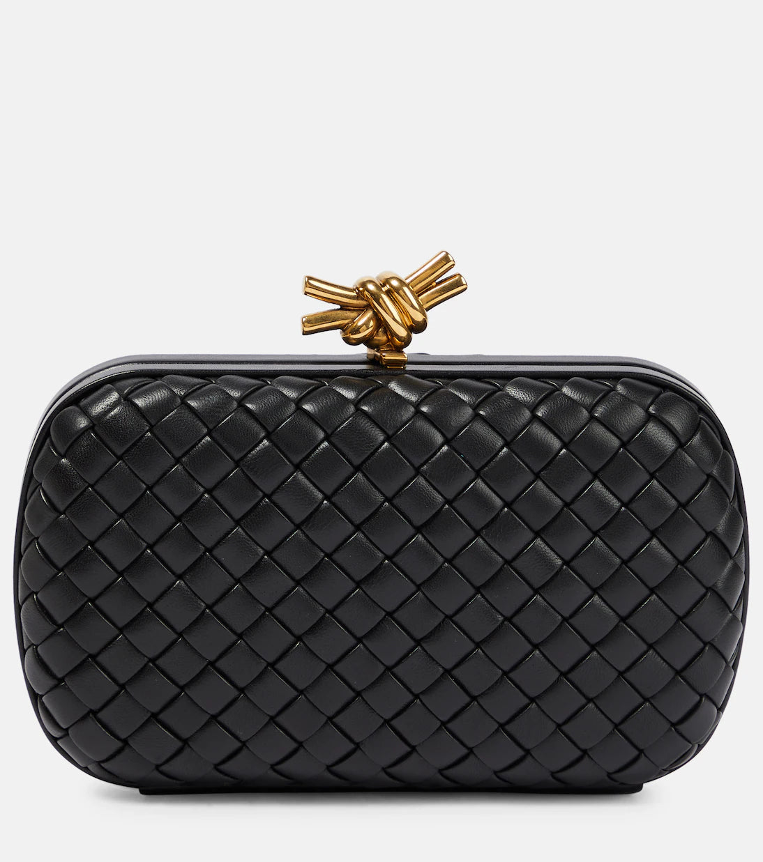 Bottega Veneta Knot Intreccio leather clutch with box packaging