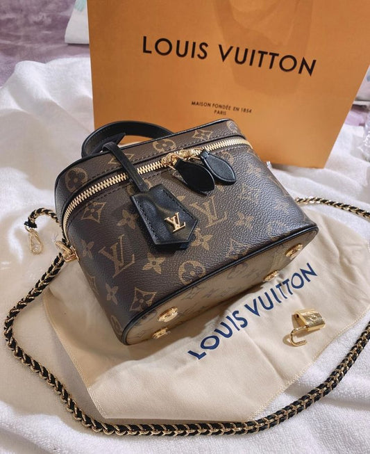 Louis Vuitton Reverse Monogram Vanity Chain Pouch Beige Brown with Box Packaging