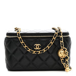 Chanel Lambskin Quilted Pearl Crush Small Vanity Case With Chain Black ( Box Packaging )