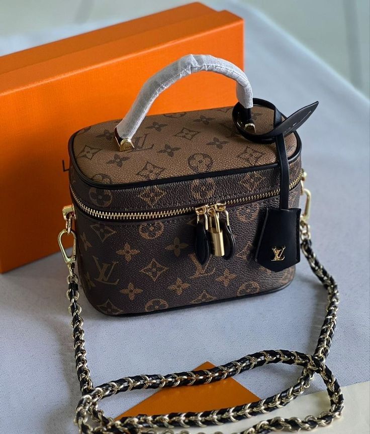 Louis Vuitton Reverse Monogram Vanity Chain Pouch Beige Brown with Box Packaging